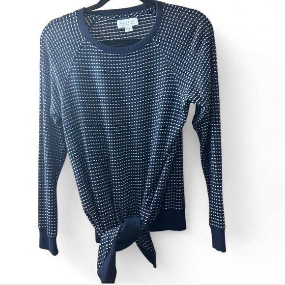 Velvet Tops - Velvet by Graham & Spencer Navy Polka Dot Tie Front Top